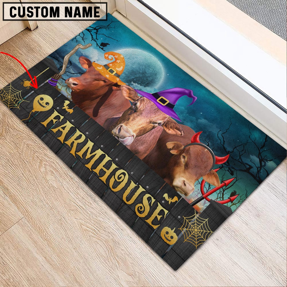 Farm House Door Mat, Beefmaster Farmhouse Halloween Custom Name Doormat, Custom Welcome Mats