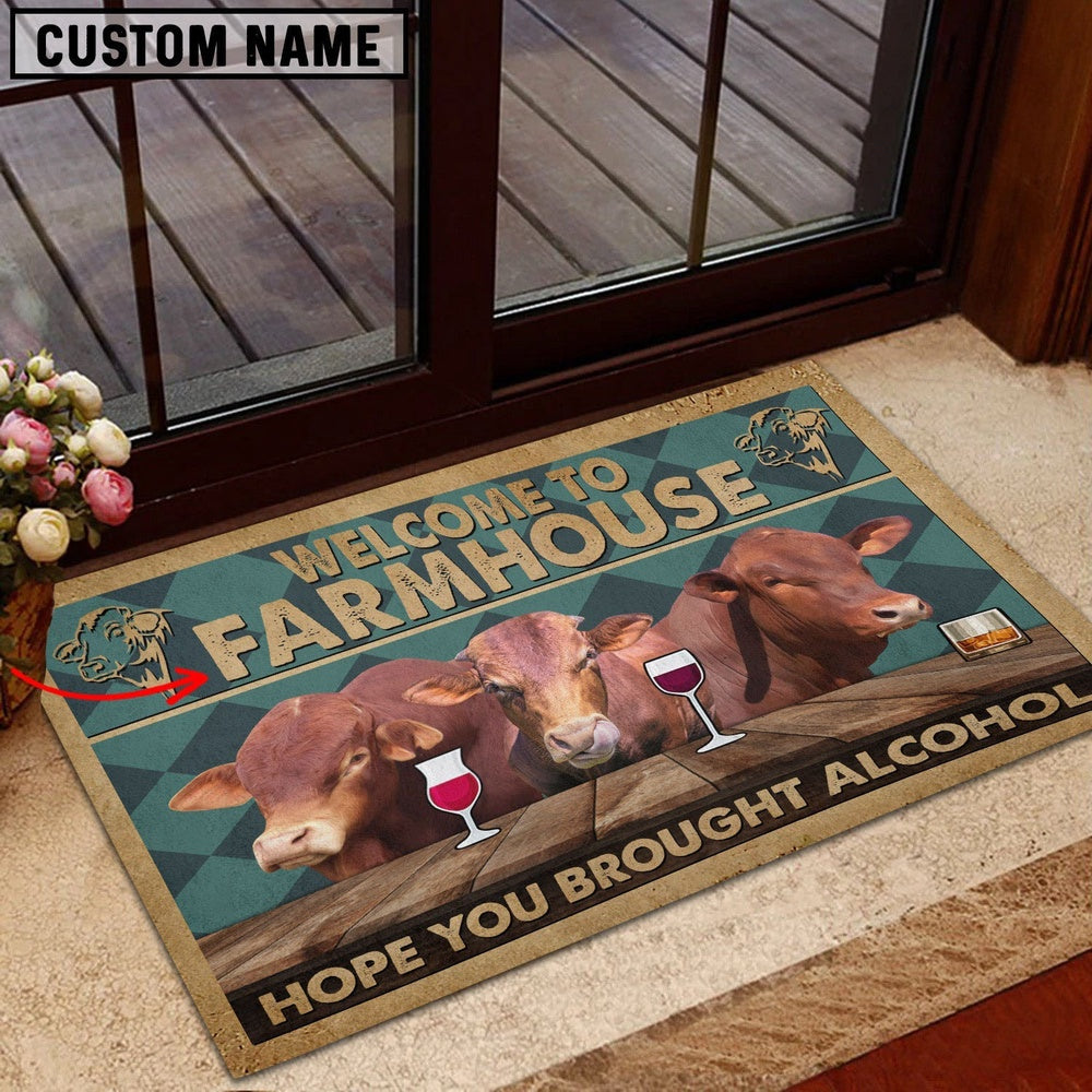 Farm House Door Mat, Beefmaster Hope You Bought Alcohol Custom Name Doormat, Custom Welcome Mats