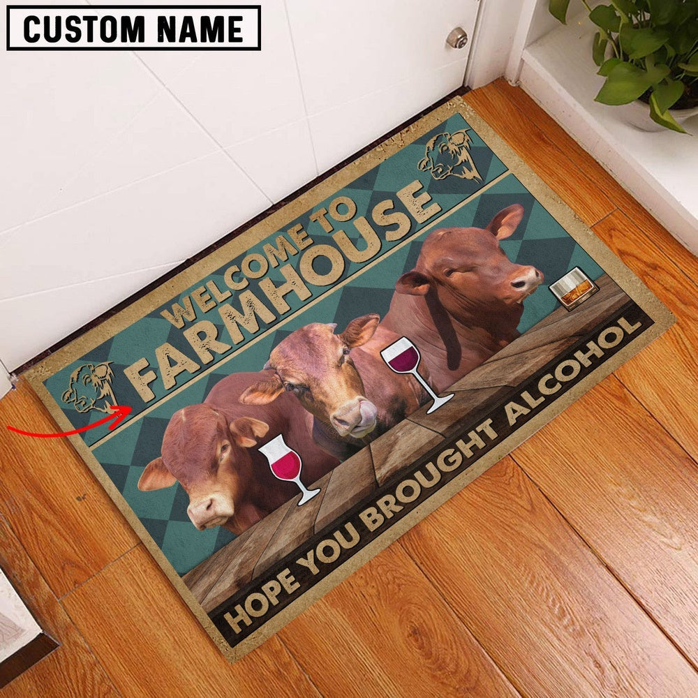 Farm House Door Mat, Beefmaster Hope You Bought Alcohol Custom Name Doormat, Custom Welcome Mats