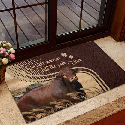 Farm House Door Mat, Beefmaster Live Like Someone Left The Gate Open Doormat, Custom Welcome Mats
