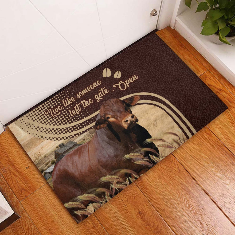 Farm House Door Mat, Beefmaster Live Like Someone Left The Gate Open Doormat, Custom Welcome Mats