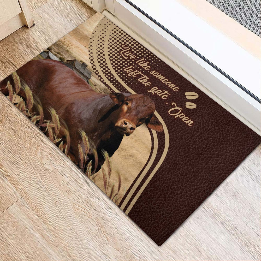 Farm House Door Mat, Beefmaster Live Like Someone Left The Gate Open Doormat, Custom Welcome Mats