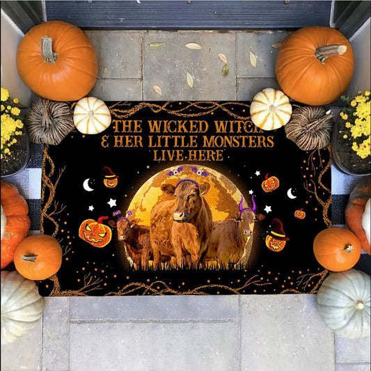 Farm House Door Mat, Beefmaster The Wicked Witch And Her Little Monsters Live Here Doormat, Custom Welcome Mats