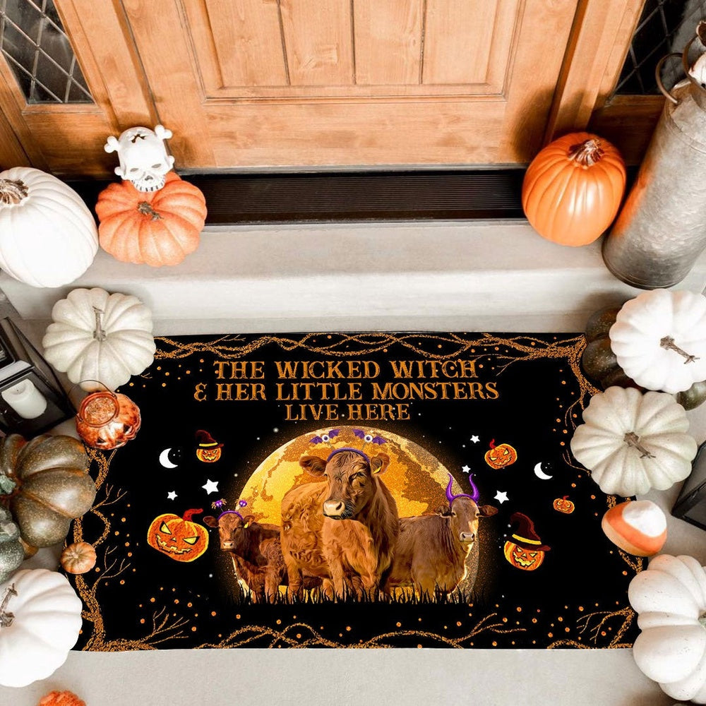 Farm House Door Mat, Beefmaster The Wicked Witch And Her Little Monsters Live Here Doormat, Custom Welcome Mats