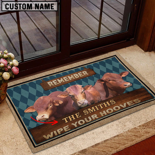 Farm House Door Mat, Beefmaster Wipe Your Hooves Custom Name Doormat, Custom Welcome Mats