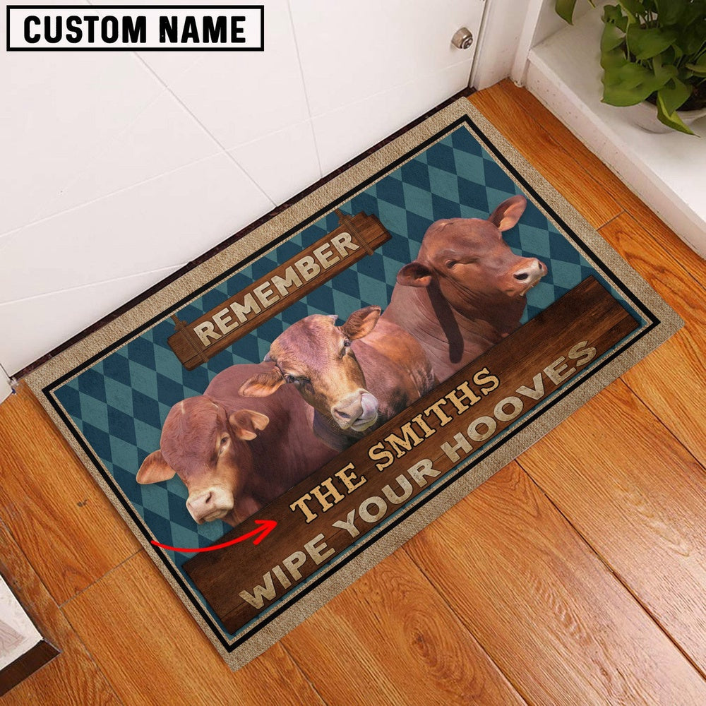 Farm House Door Mat, Beefmaster Wipe Your Hooves Custom Name Doormat, Custom Welcome Mats