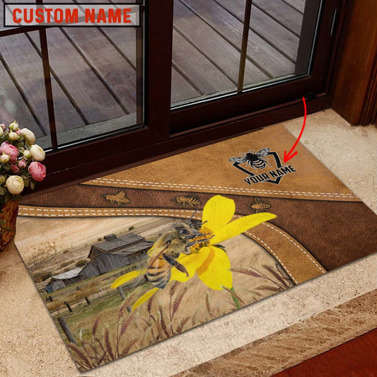 Farm House Door Mat, Beekeeper Personalized Welcome Brown Doormat, Custom Welcome Mats
