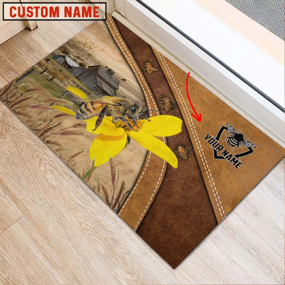 Farm House Door Mat, Beekeeper Personalized Welcome Brown Doormat, Custom Welcome Mats