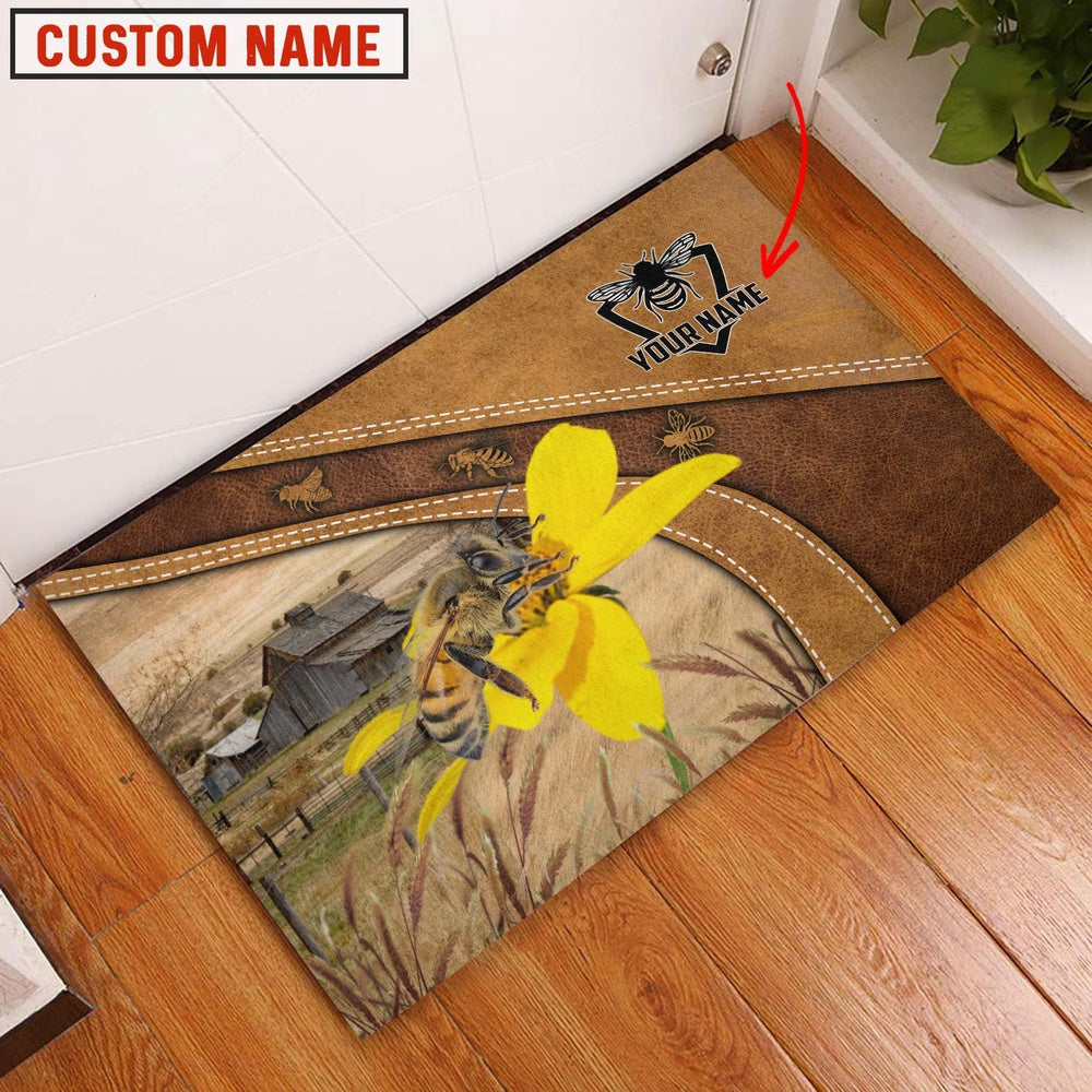 Farm House Door Mat, Beekeeper Personalized Welcome Brown Doormat, Custom Welcome Mats