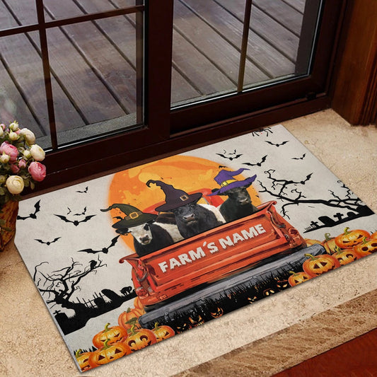 Farm House Door Mat, Belted Galloway Custom Farm Name Halloween Doormat, Custom Welcome Mats