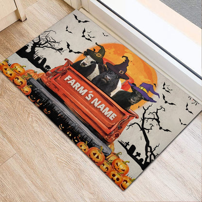 Farm House Door Mat, Belted Galloway Custom Farm Name Halloween Doormat, Custom Welcome Mats