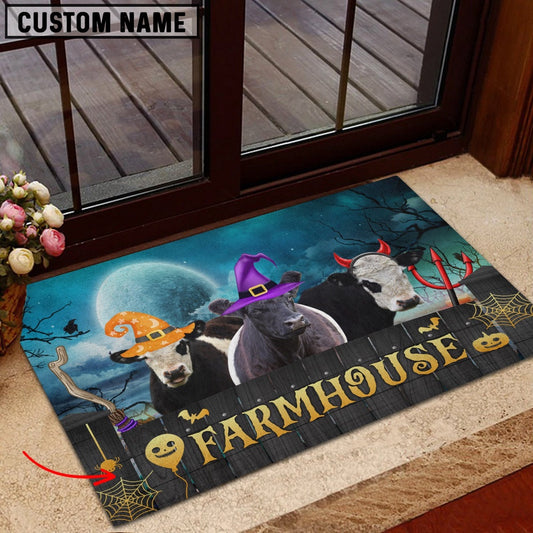 Farm House Door Mat, Belted Galloway Farmhouse Halloween Custom Name Doormat, Custom Welcome Mats