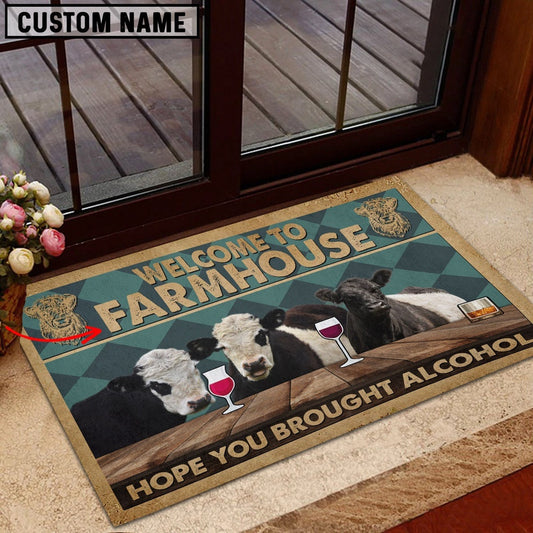 Farm House Door Mat, Belted Galloway Hope You Bought Alcohol Custom Name Doormat, Custom Welcome Mats