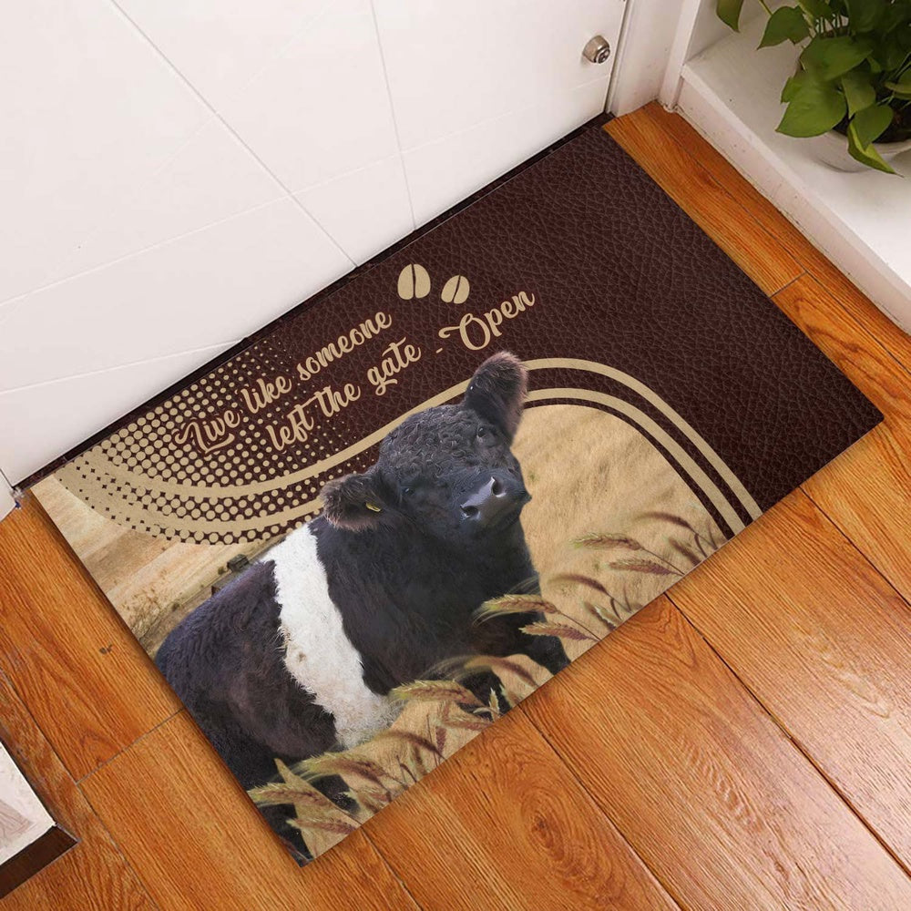 Farm House Door Mat, Belted Galloway Live Like Someone Left The Gate Open Doormat, Custom Welcome Mats