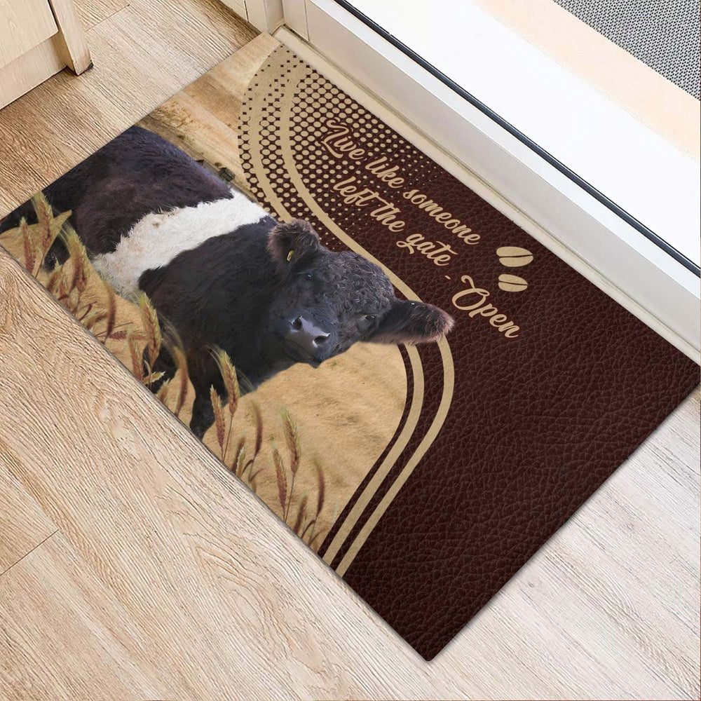 Farm House Door Mat, Belted Galloway Live Like Someone Left The Gate Open Doormat, Custom Welcome Mats