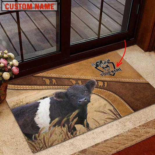 Farm House Door Mat, Belted Galloway Personalized Welcome Doormat, Custom Welcome Mats