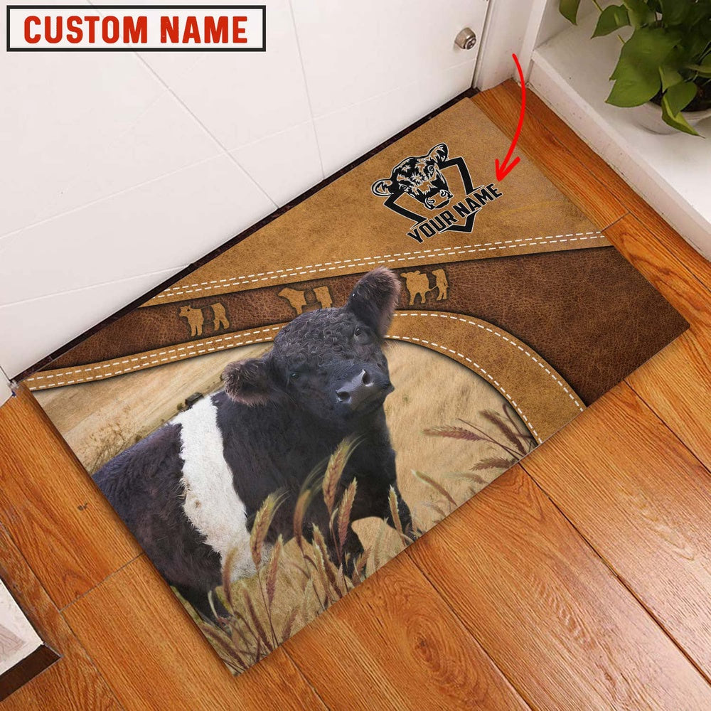 Farm House Door Mat, Belted Galloway Personalized Welcome Doormat, Custom Welcome Mats