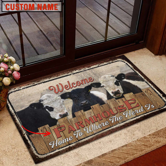 Farm House Door Mat, Belted Galloway Welcome Custom Name Doormat, Custom Welcome Mats