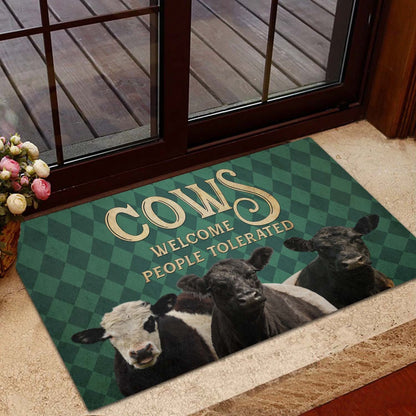 Farm House Door Mat, Belted Galloway Welcome People Tolerated Doormat, Custom Welcome Mats