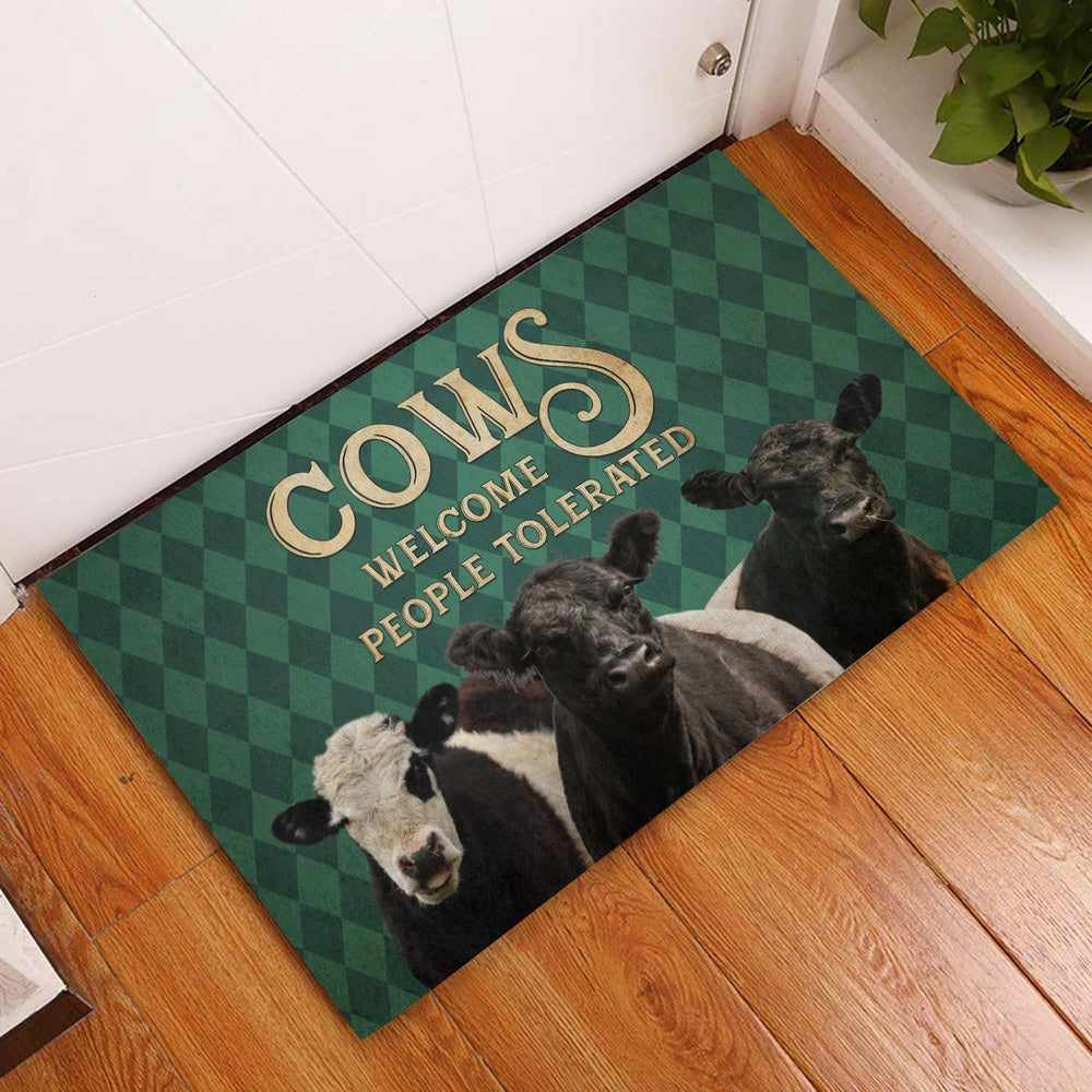 Farm House Door Mat, Belted Galloway Welcome People Tolerated Doormat, Custom Welcome Mats