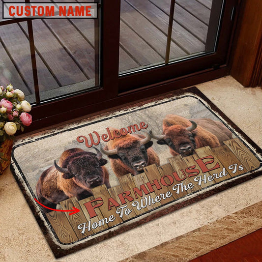 Farm House Door Mat, Bison Welcome Custom Name Doormat, Custom Welcome Mats