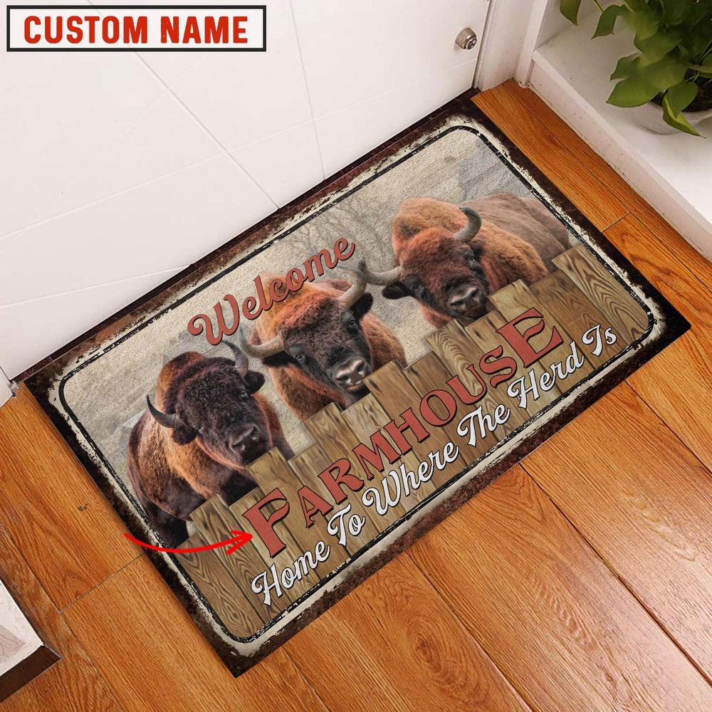 Farm House Door Mat, Bison Welcome Custom Name Doormat, Custom Welcome Mats
