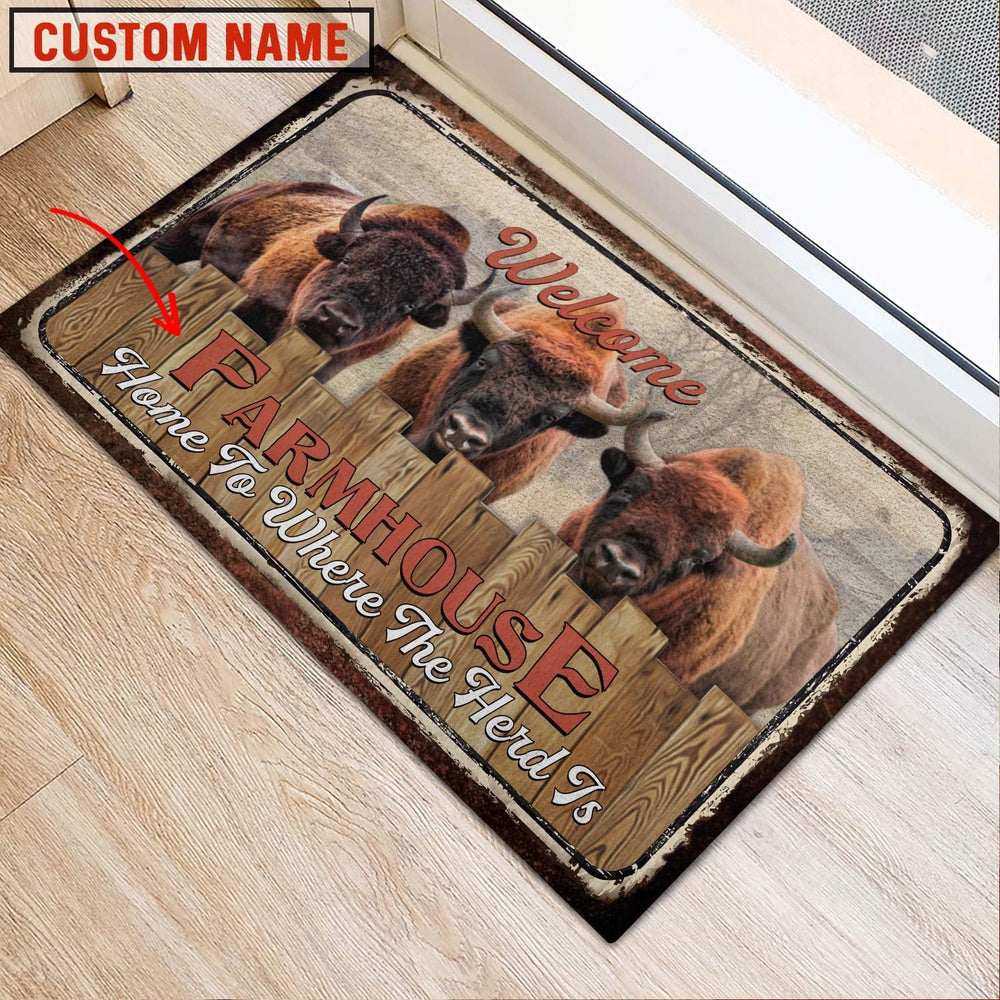 Farm House Door Mat, Bison Welcome Custom Name Doormat, Custom Welcome Mats