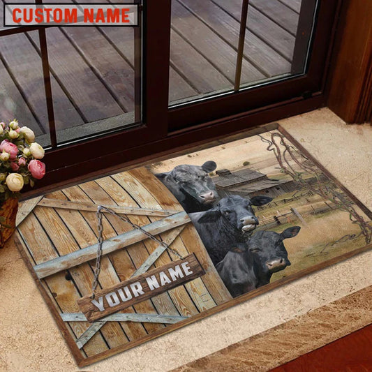 Farm House Door Mat, Black Angus Barn Custom Name Doormat, Custom Welcome Mats