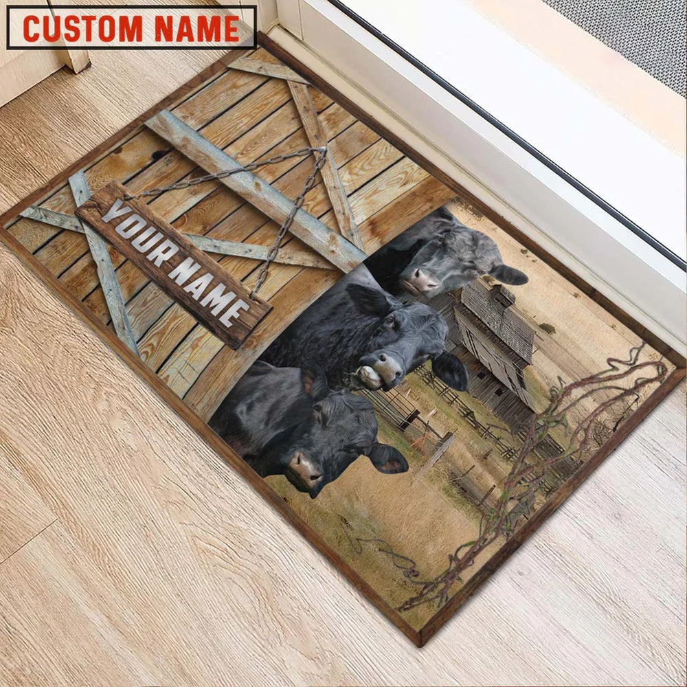 Farm House Door Mat, Black Angus Barn Custom Name Doormat, Custom Welcome Mats