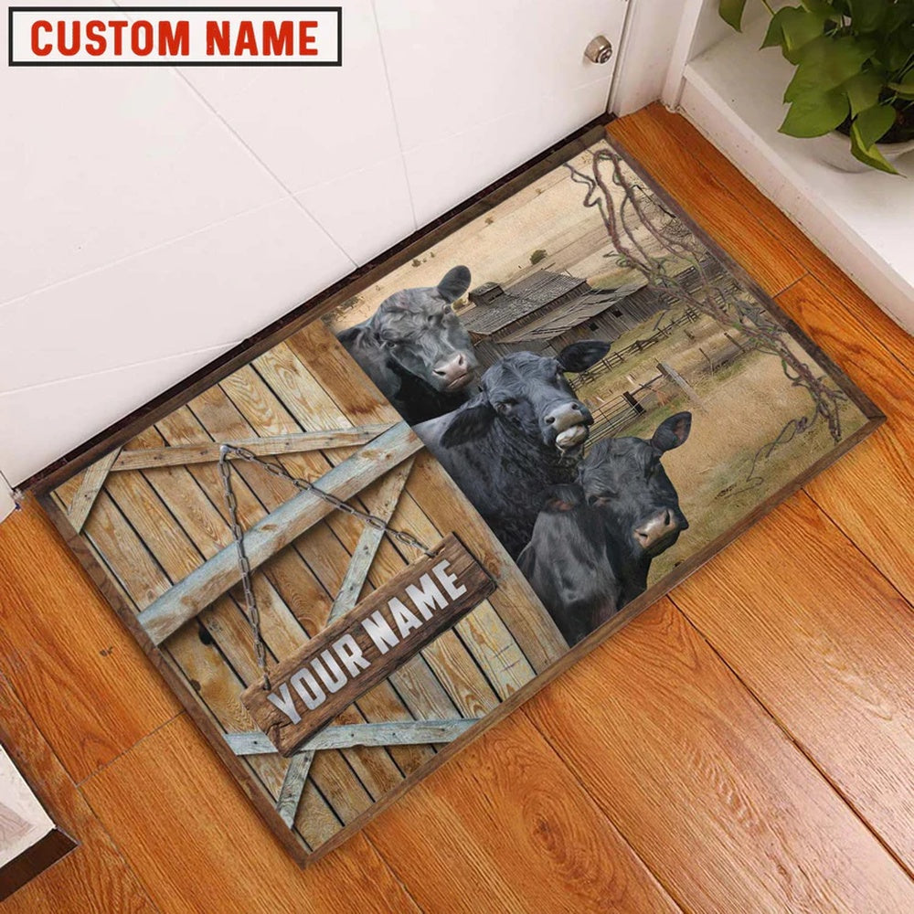 Farm House Door Mat, Black Angus Barn Custom Name Doormat, Custom Welcome Mats