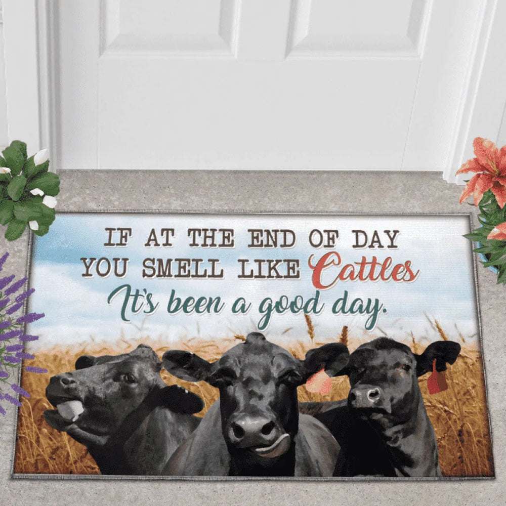 Farm House Door Mat, Black Angus Cattle Lover Good Day Doormat, Custom Welcome Mats