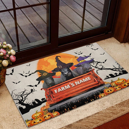 Farm House Door Mat, Black Angus Custom Farm Name Halloween Doormat, Custom Welcome Mats