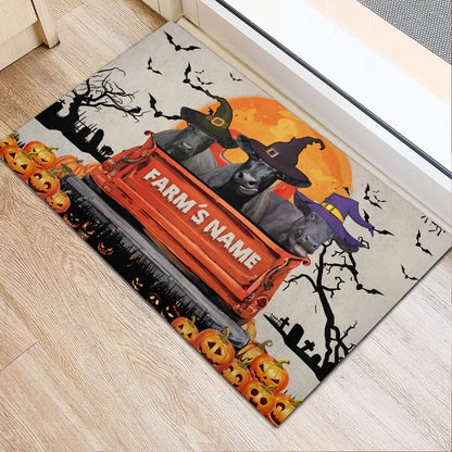 Farm House Door Mat, Black Angus Custom Farm Name Halloween Doormat, Custom Welcome Mats