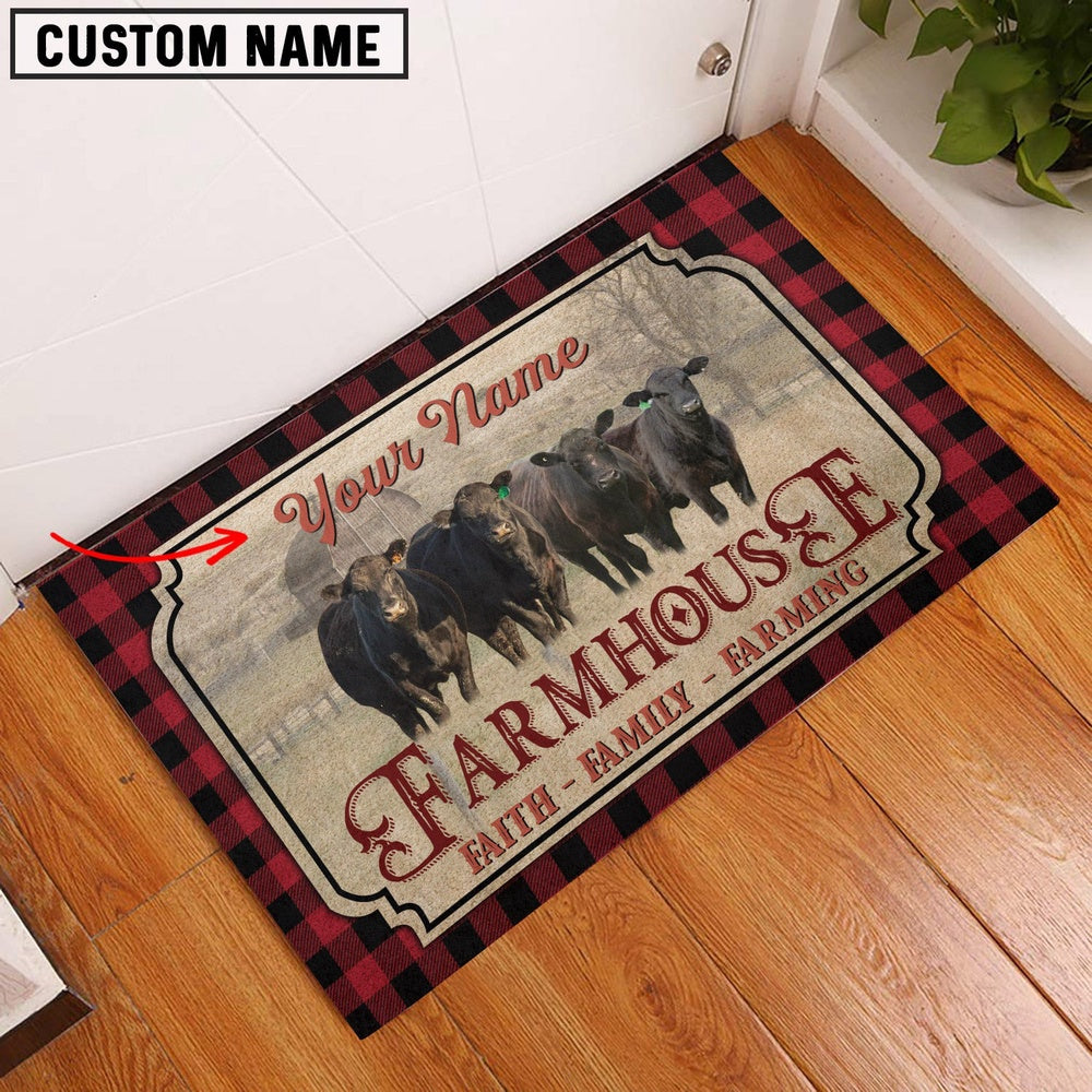 Farm House Door Mat, Black Angus Faith Family Farming Custom Name Doormat, Custom Welcome Mats