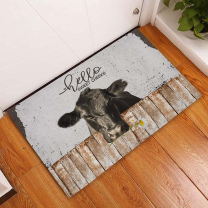 Farm House Door Mat, Black Angus Hello Sweet Checks Doormat, Custom Welcome Mats