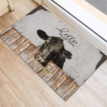 Farm House Door Mat, Black Angus Hello Sweet Checks Doormat, Custom Welcome Mats