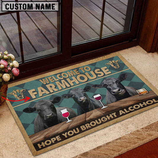 Farm House Door Mat, Black Angus Hope You Bought Alcohol Custom Name Doormat, Custom Welcome Mats