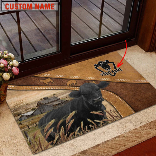 Farm House Door Mat, Black Angus Personalized Welcome Doormat, Custom Welcome Mats