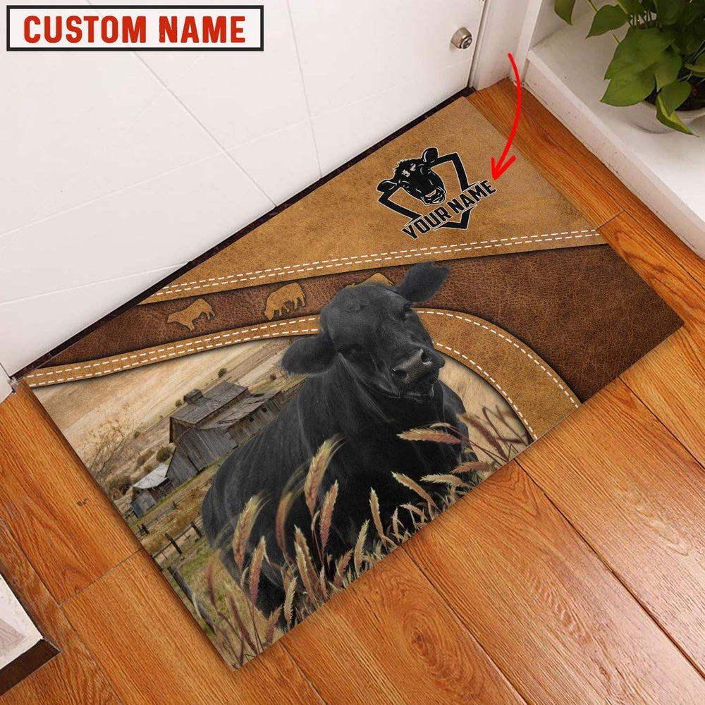 Farm House Door Mat, Black Angus Personalized Welcome Doormat, Custom Welcome Mats