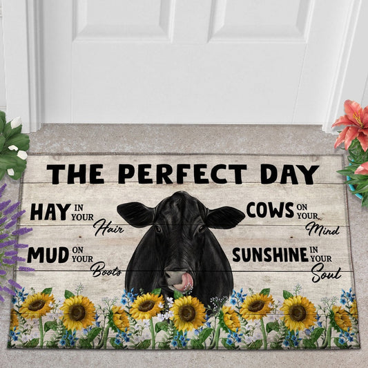 Farm House Door Mat, Black Angus The Perfect Day Doormat, Custom Welcome Mats