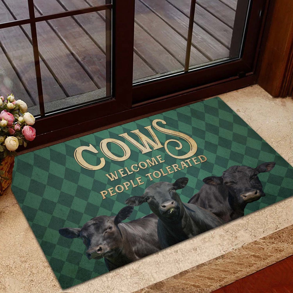Farm House Door Mat, Black Angus Welcome People Tolerated Doormat, Custom Welcome Mats