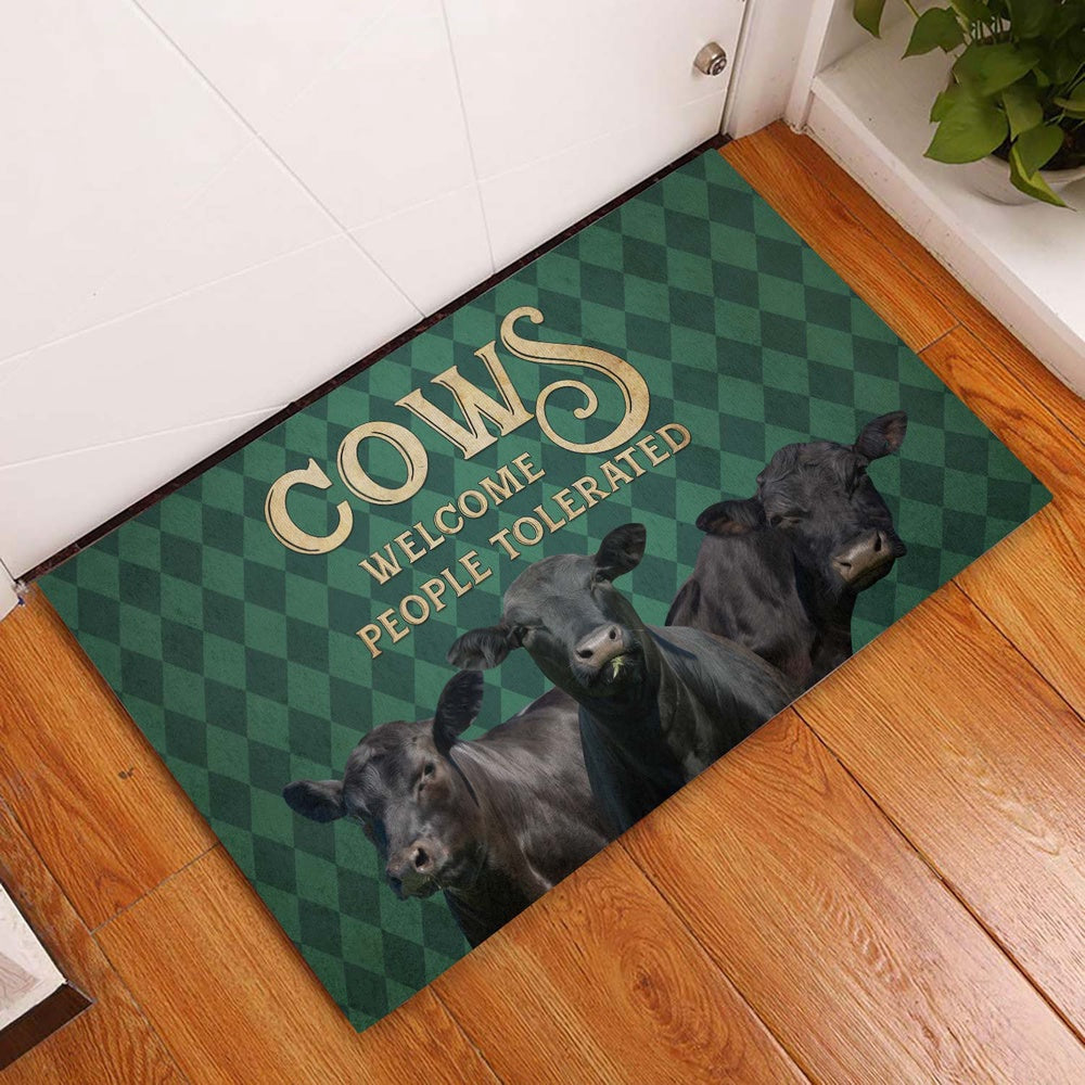 Farm House Door Mat, Black Angus Welcome People Tolerated Doormat, Custom Welcome Mats