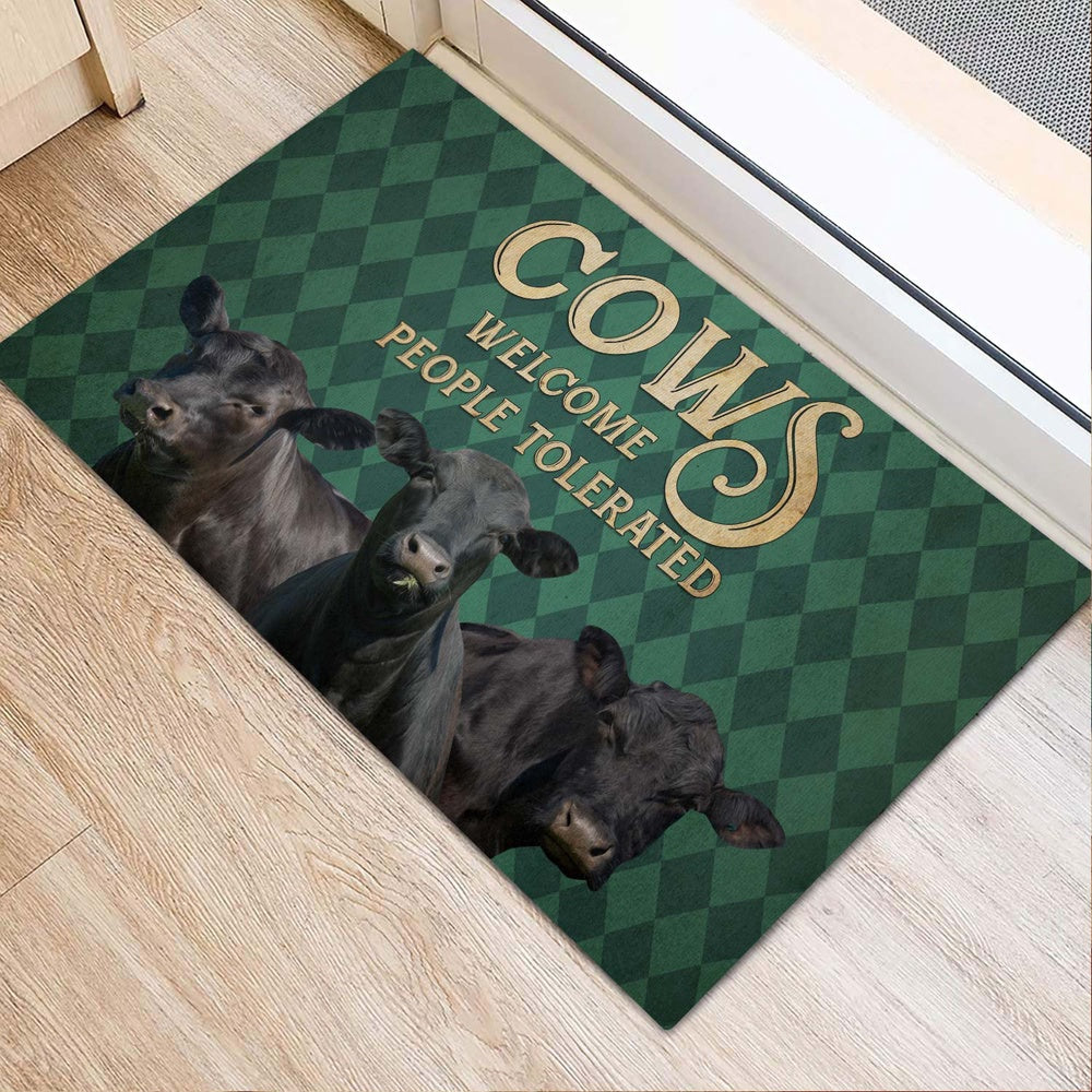 Farm House Door Mat, Black Angus Welcome People Tolerated Doormat, Custom Welcome Mats