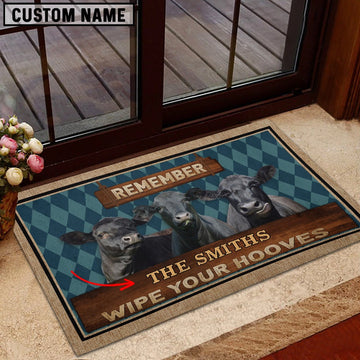 Farm House Door Mat, Black Angus Wipe Your Hooves Custom Name Doormat, Custom Welcome Mats