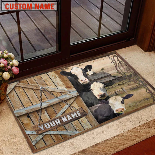 Farm House Door Mat, Black Baldy Barn Custom Name Doormat, Custom Welcome Mats