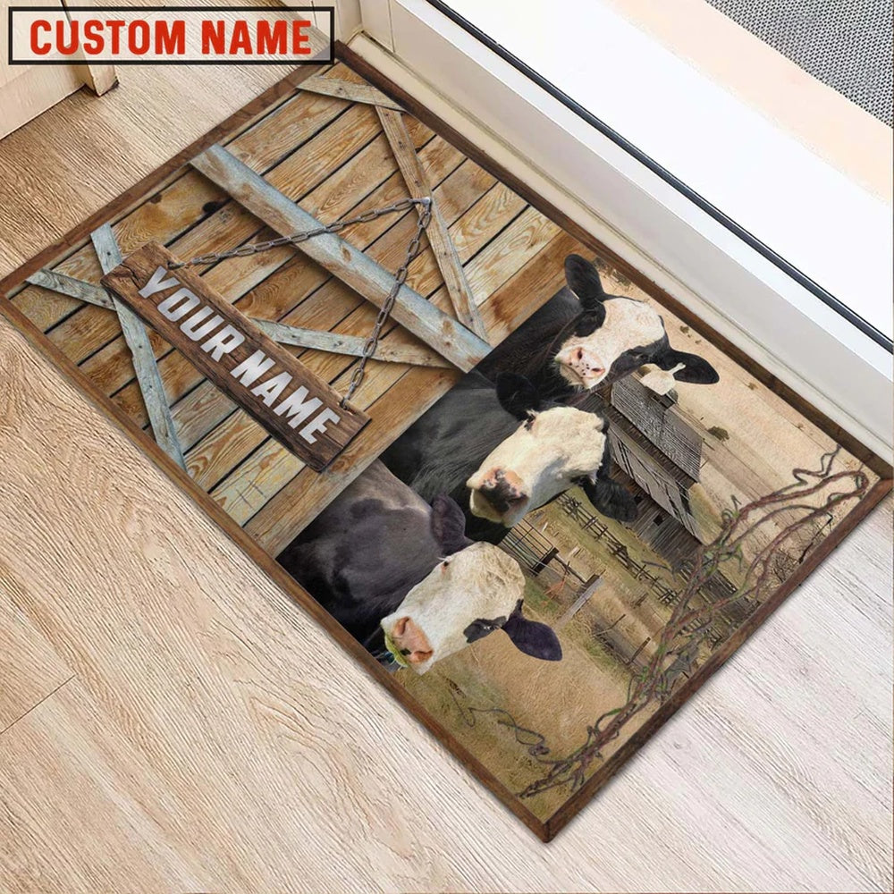 Farm House Door Mat, Black Baldy Barn Custom Name Doormat, Custom Welcome Mats