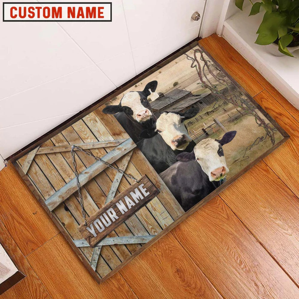 Farm House Door Mat, Black Baldy Barn Custom Name Doormat, Custom Welcome Mats