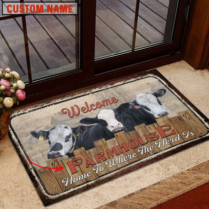 Farm House Door Mat, Black Baldy Custom Name Home To Where The Herd Is FarmHouse Doormat, Custom Welcome Mats