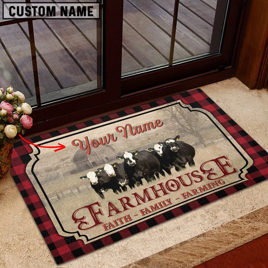 Farm House Door Mat, Black Baldy Faith Family Farming Custom Name Doormat, Custom Welcome Mats