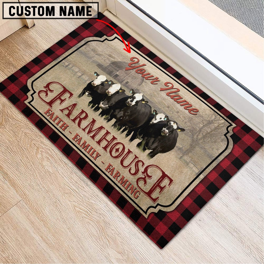 Farm House Door Mat, Black Baldy Faith Family Farming Custom Name Doormat, Custom Welcome Mats